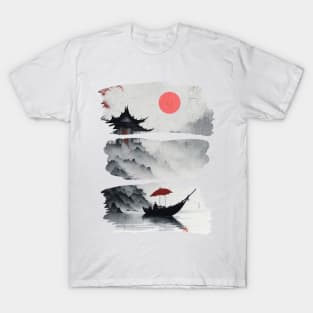 Boat and Red Sun T-Shirt